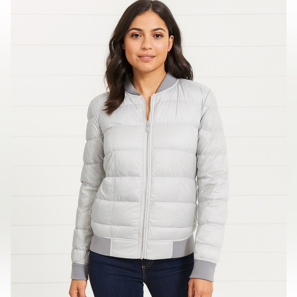Athleta‎ Womens Jacket Goose Down Dooby Bomber Jacket Coat Gray Size S